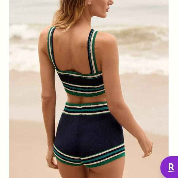 Like New! Anthropologie Knit Navy and Green Women's Micro Shorts Size XS - Picture 3 of 5